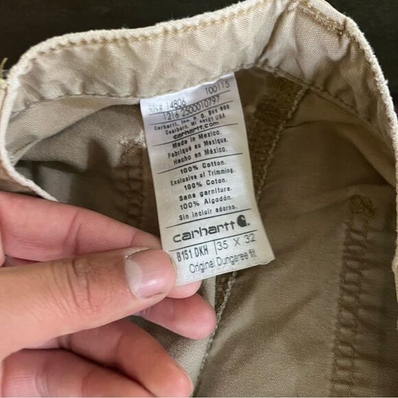 Distressed Carhartt B151-DKH Canvas Dungaree Work Pant (35 x 32) - Picture 6 of 13